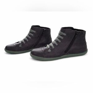 Camper Black Ankle Boots with Gray Laces